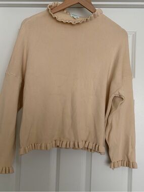 Ruffled Neck & Hem Lightweight Sweater - butter yellow